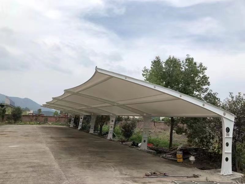 邳州市小区改造停车棚工程，膜结构非机动车棚定制厂家-2